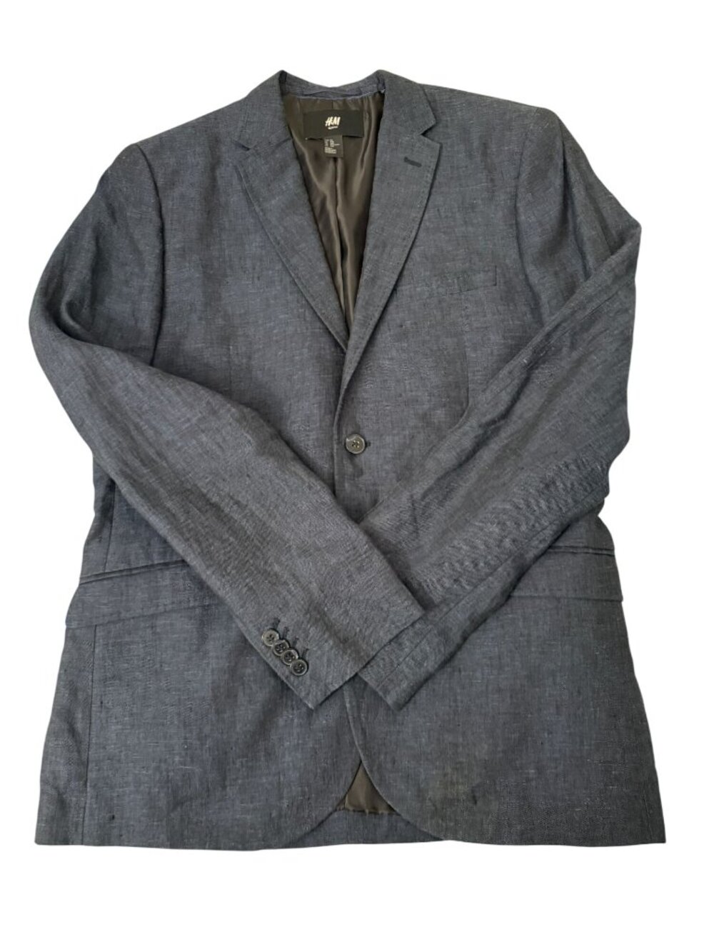 H&M Mens Slim Fit Linen Blazer 42R Blue Lightweight Two-Button Closure Linen - Picture 8 of 16